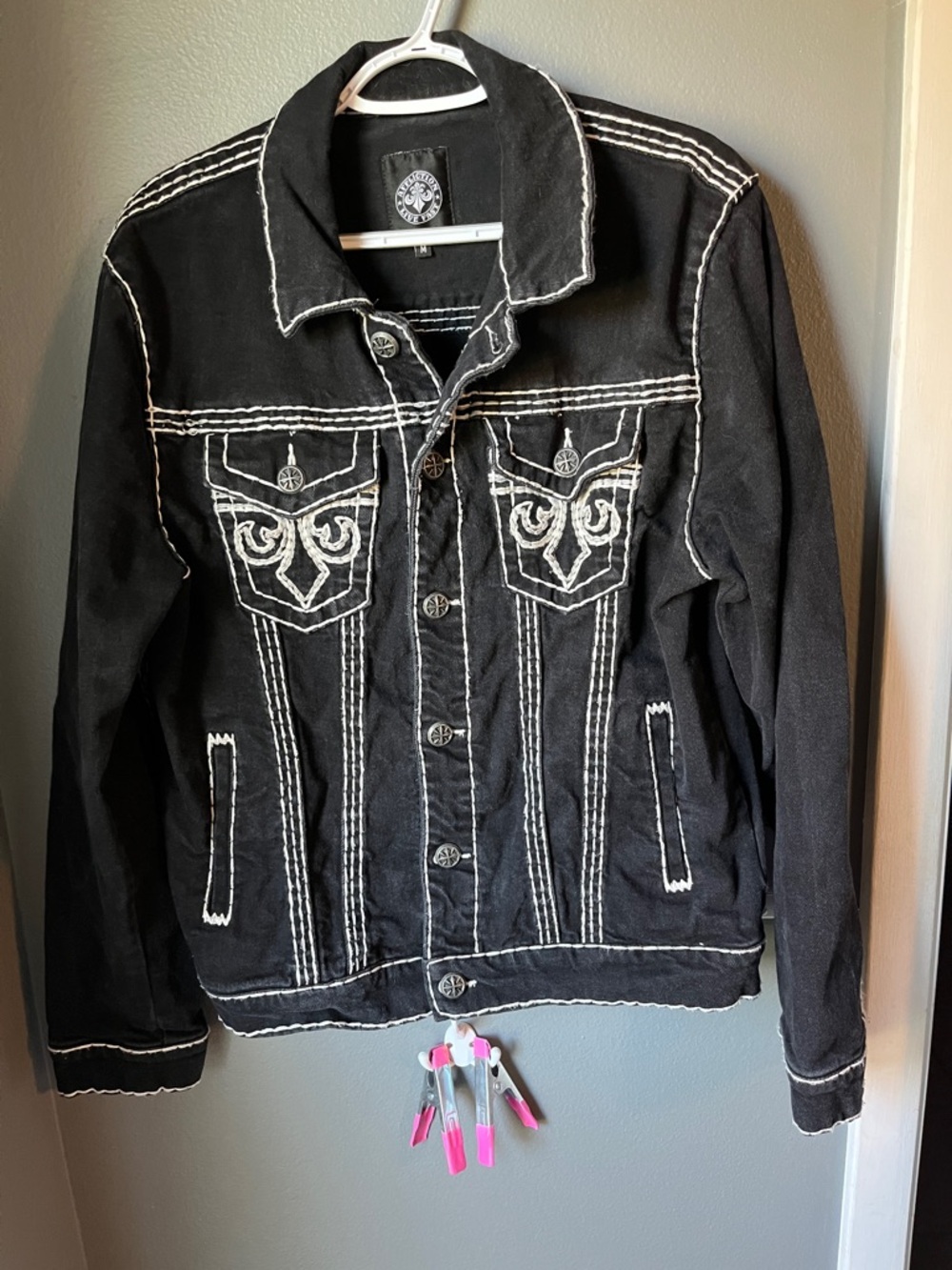 Affliction Black Jacket with White Contrast Stitching